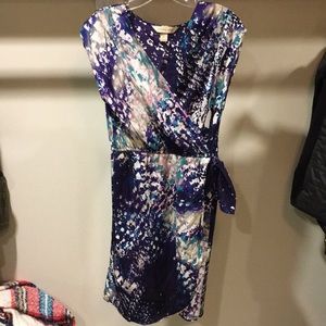 Multi Color, Silky Wrap Dress w/ Side Tie